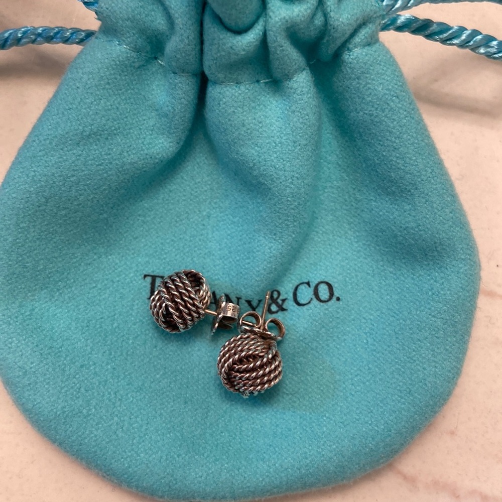 Tiffany & Co Sterling Silver Somerset Twist Knot Earrings w/pouch